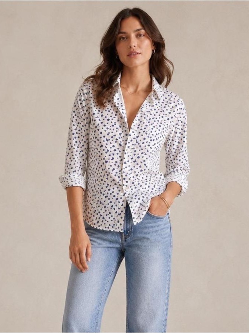 Frank & Eileen Silvio Shirt White / Blue Hearts Sz S